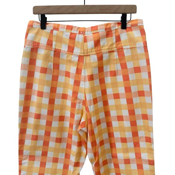 NWT Free People She's All That Printed Check Trouser Pants Yellow Orange Sz 12 - Picture 6 of 11
